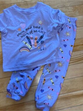 Baby Short Sleeve Pyjama Set Purple 12m Art Crayons